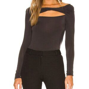 Jonathan Simkhai Ishani Slinky Jersey Long Sleeve Twist Top in Black size Small